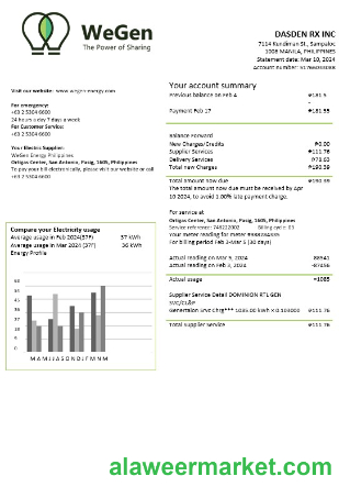 Philippines WeGen Energy Philippines business utility bill template in Word and PDF formats
